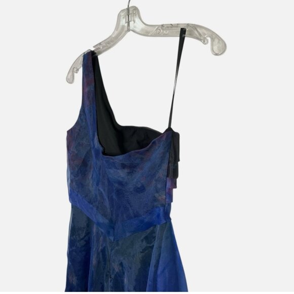 Rene Ruiz Organza Gown Maxi One-Shoulder Chiffon Blue Size 2 *READ FLAW* - Picture 5 of 7